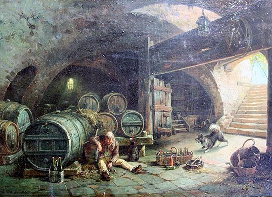 unknow artist In a wine vault oil painting image